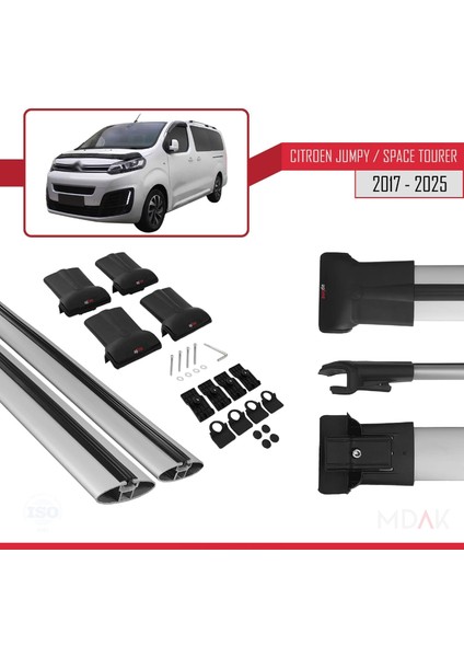 Citroen Jumpy 3 (K0) Space Tourer 2017 ve Sonrası ile Uyumlu Fly Model Ara Atkı Tavan Barı Gri 2 Adet indirimleri