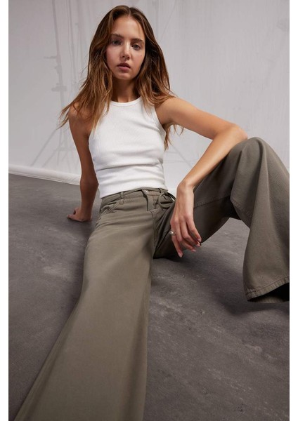 Yeni Sezon Coool Gabardin Palazzo Pantolon Wide Leg Yüksek Bel Geniş Bol Paça fiyatları