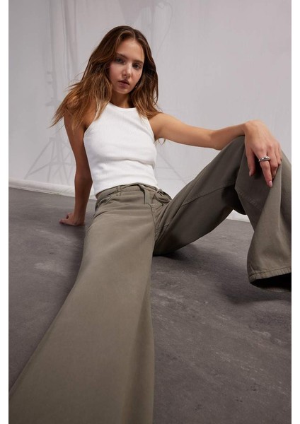 Yeni Sezon Coool Gabardin Palazzo Pantolon Wide Leg Yüksek Bel Geniş Bol Paça fırsatları