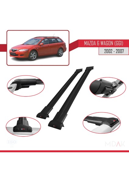 Mazda 6 I (Gg1) 2002-2007 Arası ile Uyumlu Fly Model Ara Atkı Tavan Barı Siyah 2 Adet fırsatları