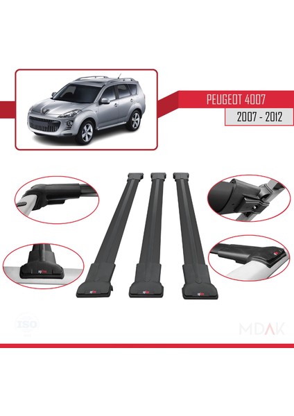 Peugeot 4007 2007-2012 Arası ile Uyumlu Fly Model Ara Atkı Tavan Barı Siyah 3 Adet fırsatları