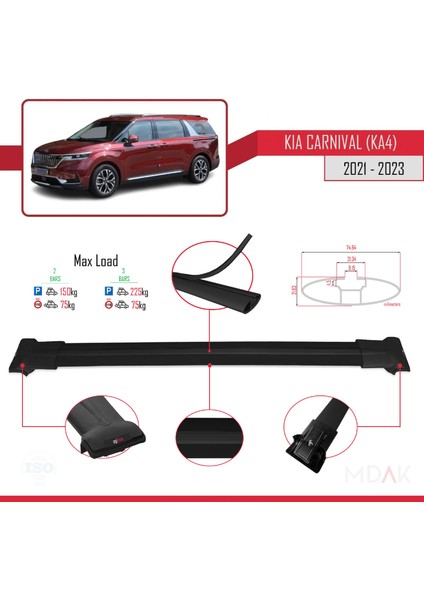 Kia Carnival 4 (Ka4) 2021-2023 Arası ile Uyumlu Fly Model Ara Atkı Tavan Barı Siyah 2 Adet modelleri