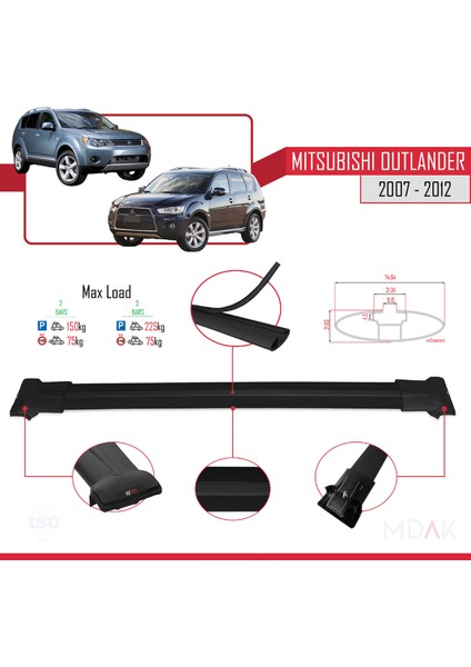 Mitsubishi Outlander 2 2007-2012 Arası ile Uyumlu Fly Model Ara Atkı Tavan Barı Siyah 2 Adet modelleri