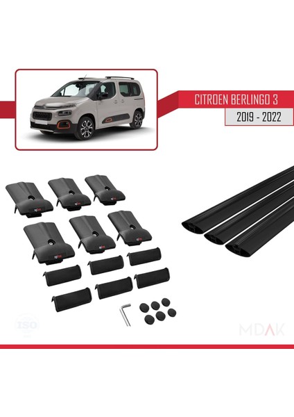 Citroen Berlingo 3 (K9) 2019-2022 Arası ile Uyumlu Fly Model Ara Atkı Tavan Barı Siyah 3 Adet indirimleri