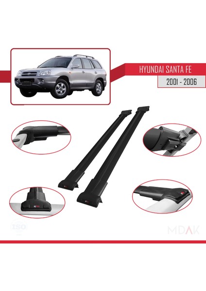 Hyundai Santa Fe (Sm) 2001-2006 Arası ile Uyumlu Fly Model Ara Atkı Tavan Barı Siyah 2 Adet fırsatları