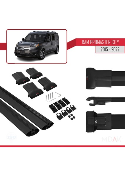Ram Promaster City (636) 2015-2022 Arası ile Uyumlu Fly Model Ara Atkı Tavan Barı Siyah 2 Adet indirimleri