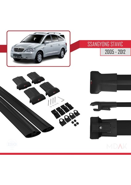 Ssangyong Stavic 2005-2012 Arası ile Uyumlu Fly Model Ara Atkı Tavan Barı Siyah 2 Adet indirimleri