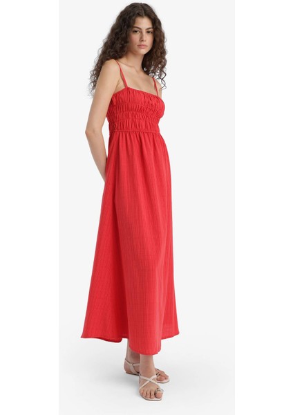 Keten Görünümlü Askılı Kırmızı Maxi Elbise C9236AX25HS modelleri