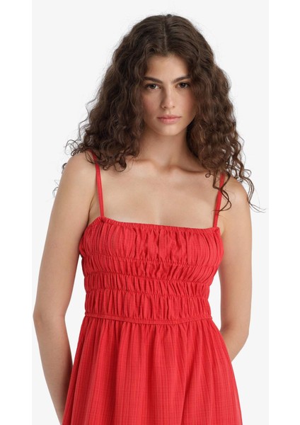 Keten Görünümlü Askılı Kırmızı Maxi Elbise C9236AX25HS indirimleri