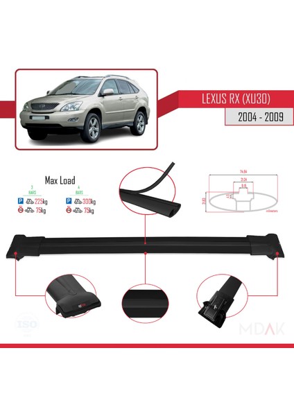 Lexus Rx 2 (XU30) 2004-2009 Arası ile Uyumlu Fly Model Ara Atkı Tavan Barı Siyah 3 Adet modelleri
