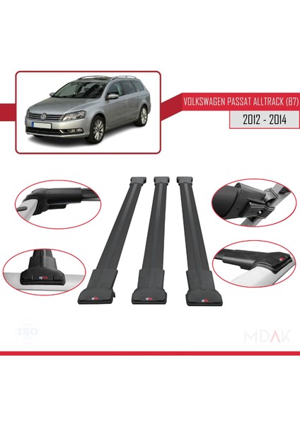 Volkswagen Passat B7 (3c) Alltrack 2012-2014 Arası ile Uyumlu Fly Model Ara Atkı Tavan Barı Siyah 3 Adet fırsatları