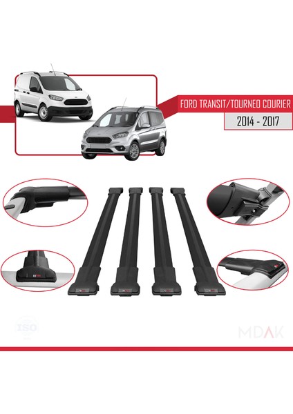 Ford Transit/tourneo Courier Pre-Facelift 2014-2017 Arası ile Uyumlu Fly Model Ara Atkı Tavan Barı Siyah 4 Adet fırsatları