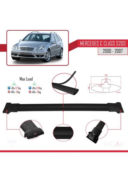 Mercedes C Class 2 (S203) 2000-2007 Arası ile Uyumlu Fly Model Ara Atkı Tavan Barı Siyah 3 Adet modelleri