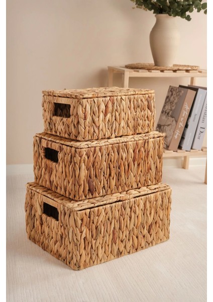 Nicoletta - 3 Lü Hasır Kapaklı Dikdörtgen Organizer Çok Amaçlı Sepet Seti fiyatları
