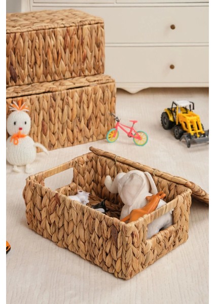 Nicoletta - 3 Lü Hasır Kapaklı Dikdörtgen Organizer Çok Amaçlı Sepet Seti indirimleri