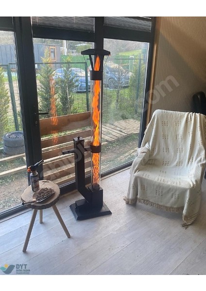 Dumansız Füze Roket Pelet Sobası Tekerli 175 cm Uzunluk