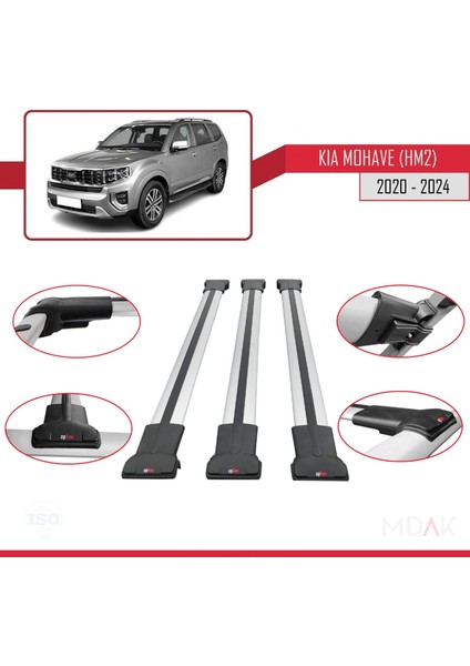 Kia Mohave 2 (Hm2) 2020-2024 Arası ile Uyumlu Fly Model Ara Atkı Tavan Barı Gri 3 Adet