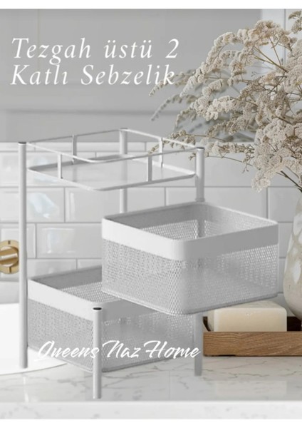 Iki Katlı Tezgah Üstü Sebzelik Beyaz Renk Patates Soğanlık Mutfak Düzenleyici