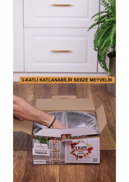 3 Katlı Pratik Katlanır Metal Renk Tekerlekli Sepet Patates Soğanlık - Çok Amaçlı Organizer fiyatları