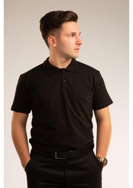 Siyah Kısa Kollu Genç Boy Lise Okul Lakos Polo Yaka T-Shirt