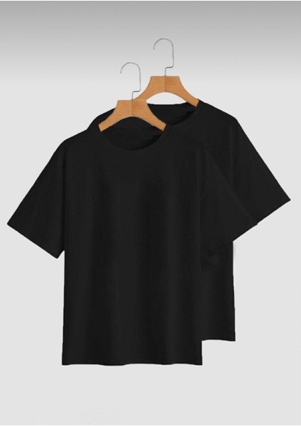 Unisex Siyah 2’li Hazır Paket Oversize T-Shirt