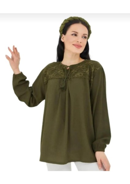 Kadın Yaka Detaylı Şile Bezi Anne Bluz