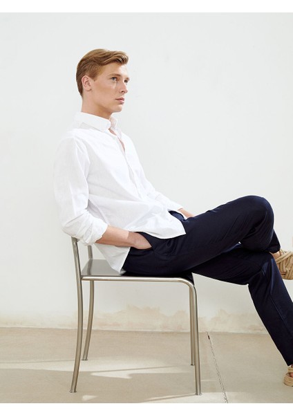 Yeni Sezon Slim Fit Uzun Kollu Keten Karisimli Erkek Gomlek - S55710Z8