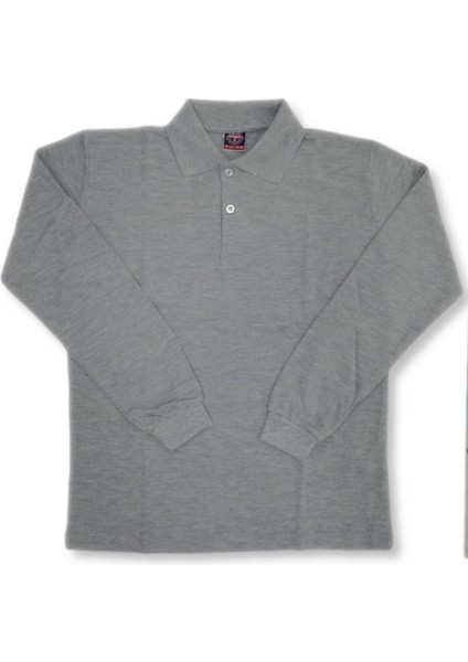 Uzun Kollu Okul Gri Polo Yaka T-Shirt