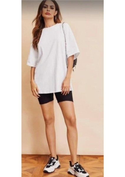 Oversize Tshirt Sade Duz Beyaz