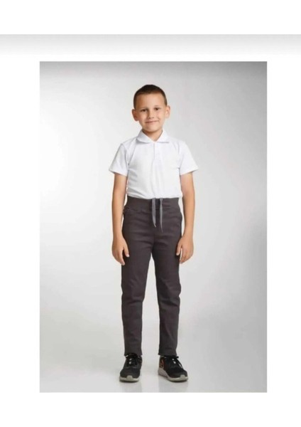 Beli Ribanalı Lastıkli Lıkralı Canvas Okul Pantolonu