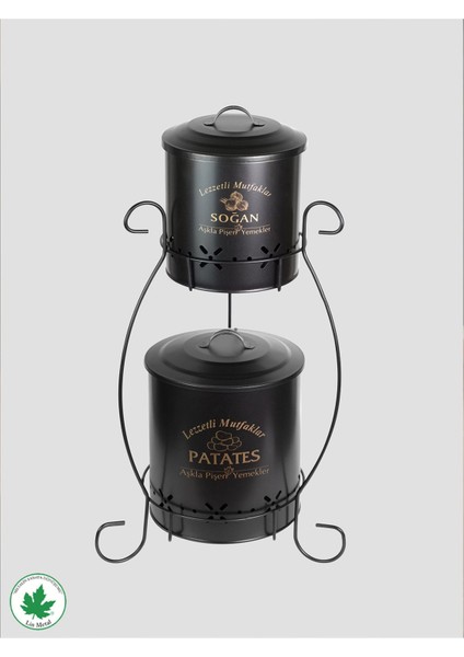 2 Katlı Küçük Boy Metal Patates Soğan Kovası - Sebzelik - Patates Soğanlık Sepeti Siyah