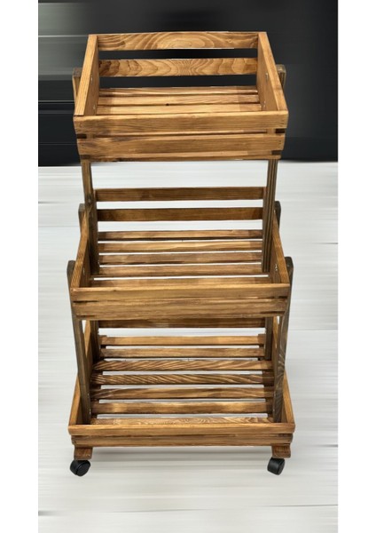 Sebzelik Tekerlekli Ahşap Çok Amaçlı Designer Ahşap Stand