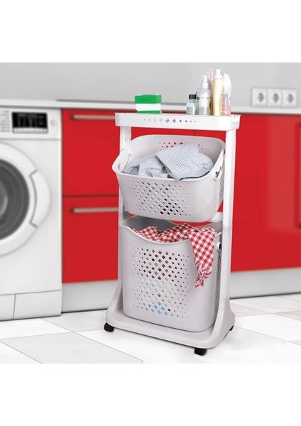 Titiz Kat Kat Sepet Organizeri Banyo Mutfak No:2 - Açık Gri TP-748