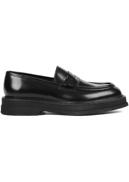 Erkek Siyah Açma Deri Loafer