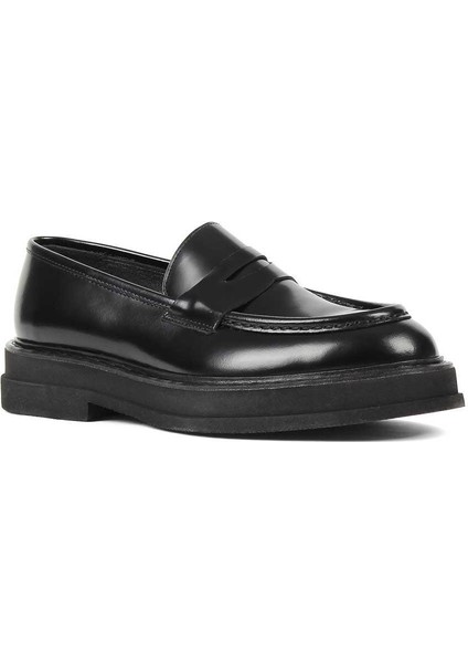 Erkek Siyah Açma Deri Loafer
