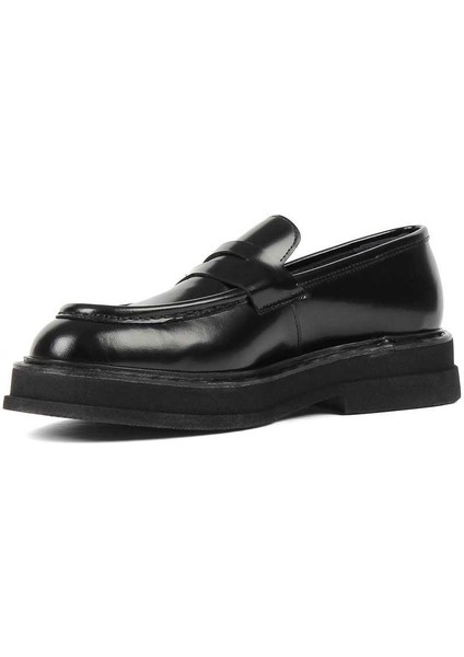 Erkek Siyah Açma Deri Loafer