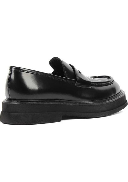 Erkek Siyah Açma Deri Loafer