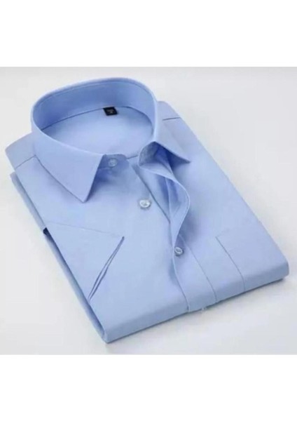 Erkek Klasik Kesim Dakron Kumaş Tek Cepli Kısa Kol Gömlek