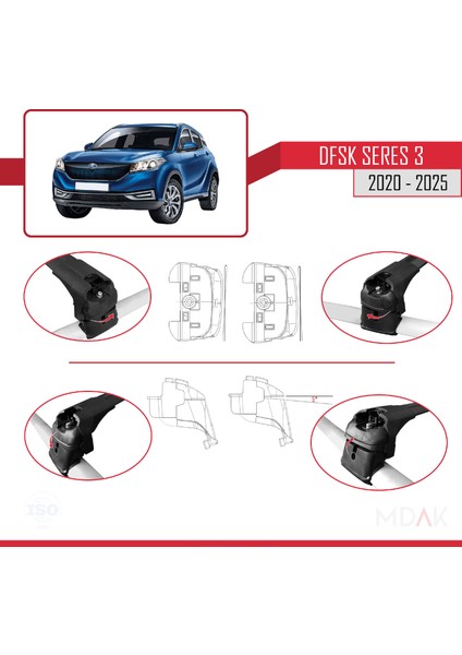 Dfsk Glory/seres 3 2020 ve Sonrası ile Uyumlu Ace-2 Ara Atkı Tavan Barı Siyah 2 Adet indirimleri