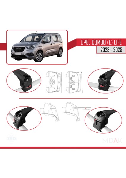 Opel Combo E Life 2023 ve Sonrası ile Uyumlu Ace-2 Ara Atkı Tavan Barı Siyah 2 Adet indirimleri