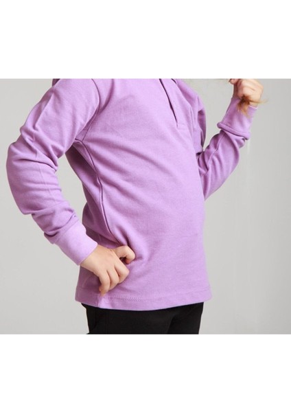 Unısex Çocuk Uzun Kol Normal Kalıp Polo Yaka Düz Renk Okul Penye T-Shırt modelleri