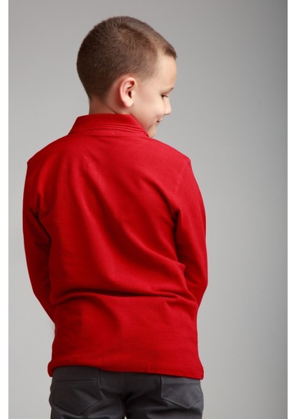 Unısex Çocuk Uzun Kol Normal Kalıp Polo Yaka Düz Renk Okul Penye T-Shırt fırsatları
