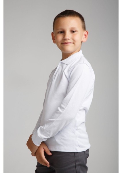 Unısex Çocuk Uzun Kol Normal Kalıp Polo Yaka Düz Renk Okul Penye T-Shırt modelleri