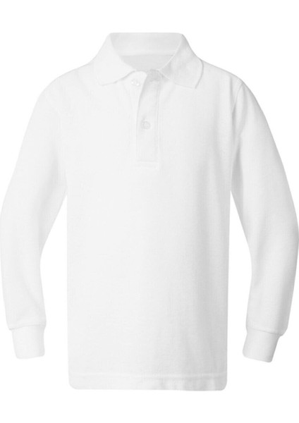 Unısex Çocuk Uzun Kol Normal Kalıp Polo Yaka Düz Renk Okul Penye T-Shırt indirimleri