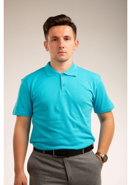 Turkuaz Kısa Kollu Genç Boy Lise Polo Yaka T-Shirt
