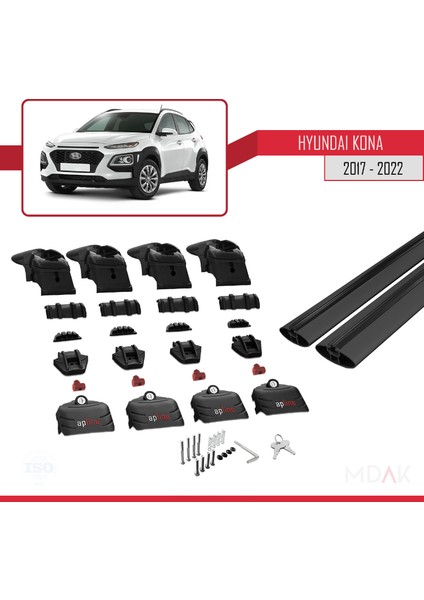 Hyundai Kona (Os) 2017-2022 Arası ile Uyumlu Ace-2 Ara Atkı Tavan Barı Siyah 2 Adet indirimleri