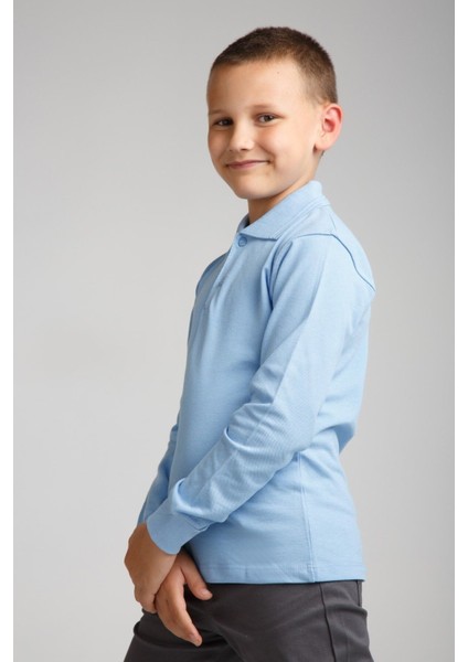 Unısex Çocuk Uzun Kol Normal Kalıp Polo Yaka Düz Renk Okul Penye T-Shırt fiyatları