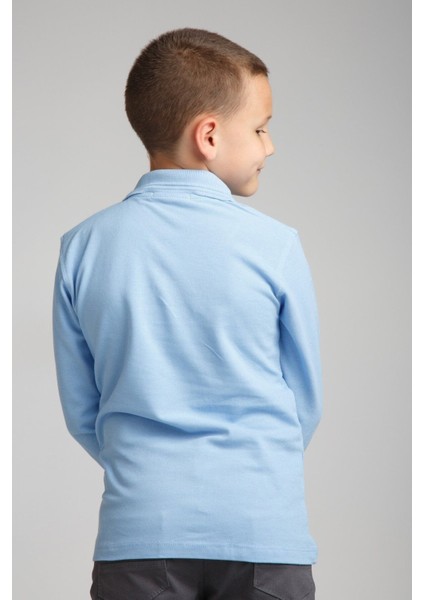 Unısex Çocuk Uzun Kol Normal Kalıp Polo Yaka Düz Renk Okul Penye T-Shırt modelleri