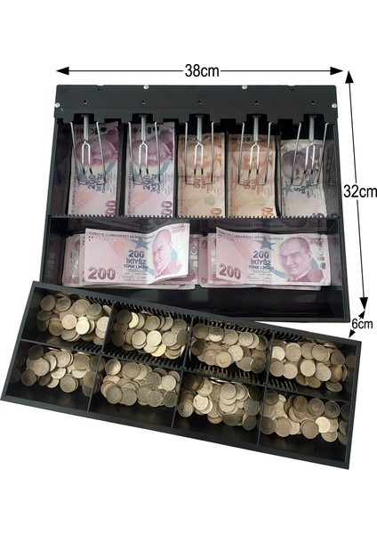 Gizli Evrak Hazneli 5 Banknot 8 Bozuk Para Gözlü Para Çekmecesi Içi Düzenleyici 38X32X6CM fiyatları