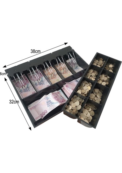 Gizli Evrak Hazneli 5 Banknot 8 Bozuk Para Gözlü Para Çekmecesi Içi Düzenleyici 38X32X6CM indirimleri